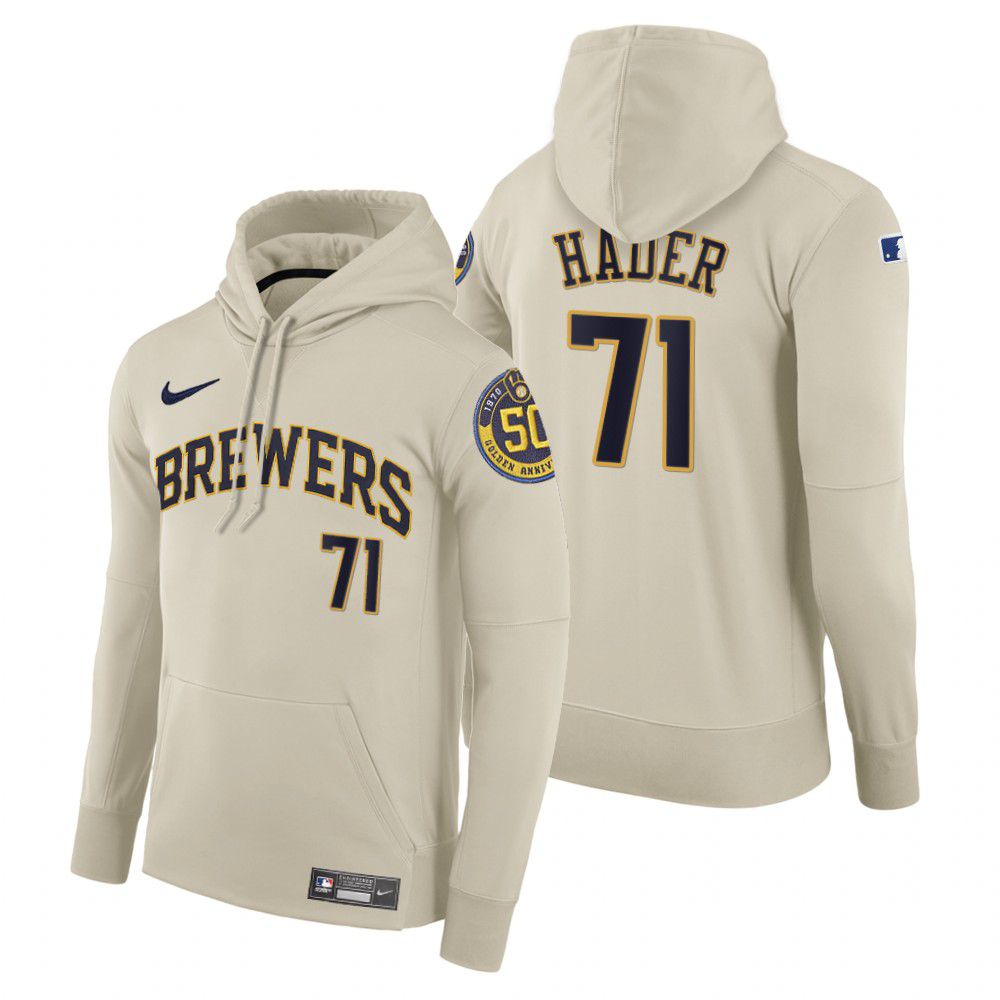 Men Milwaukee Brewers #71 Hader cream home hoodie 2021 MLB Nike Jerseys